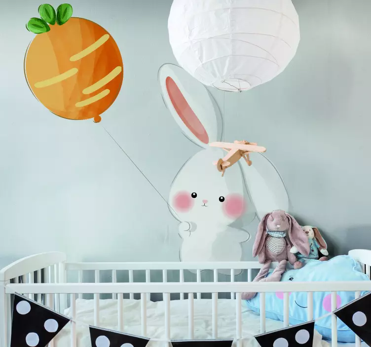 Cute Bunny Balloon wall sticker for kids - TenStickers