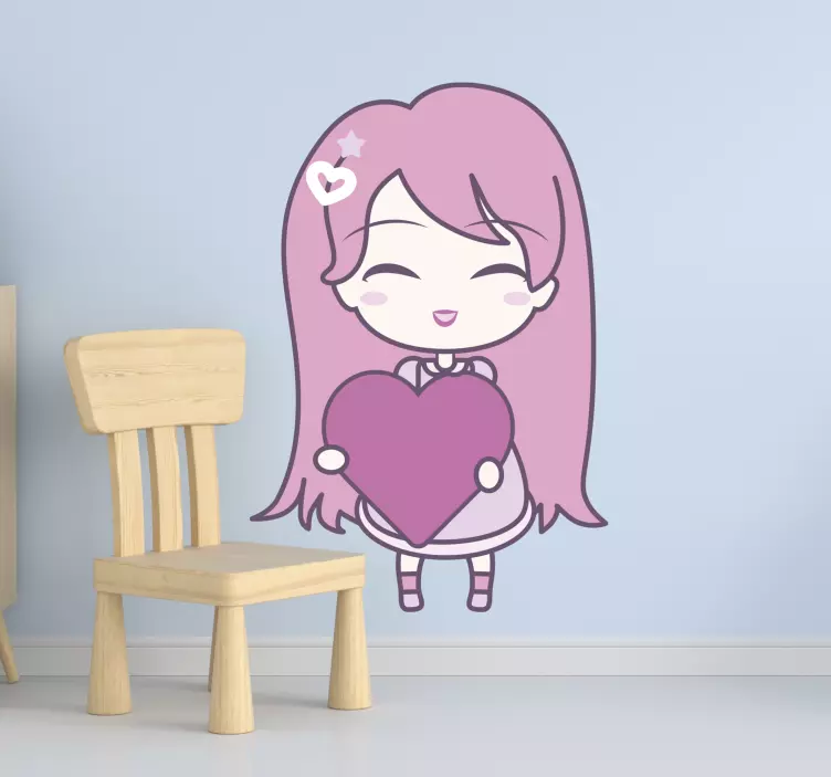 Cute Character Embracing Heart wall sticker for kids - TenStickers