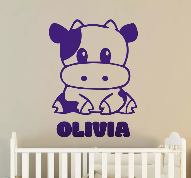 CUTE COW WITH CUSTOM NAME wall sticker for kids - TenStickers