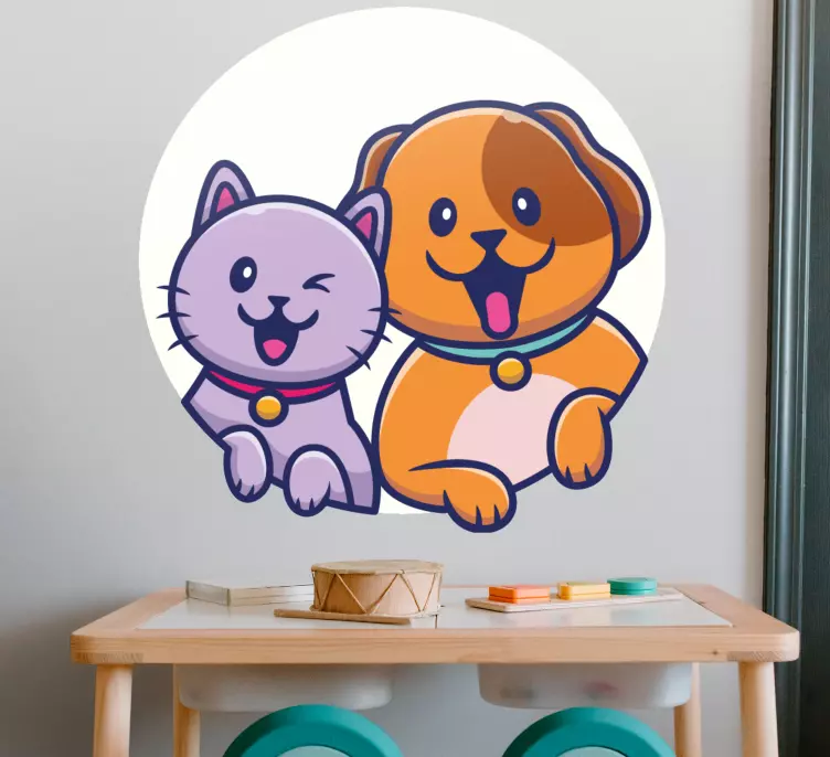 Cute dog and cat friend cartoon  cat sticker - TenStickers
