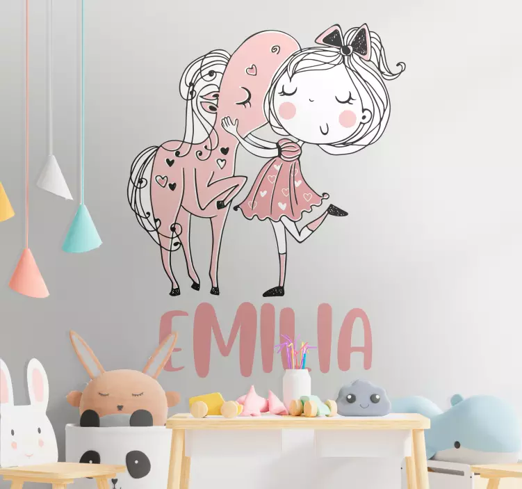 Girl with pony and name wall sticker for kids - TenStickers