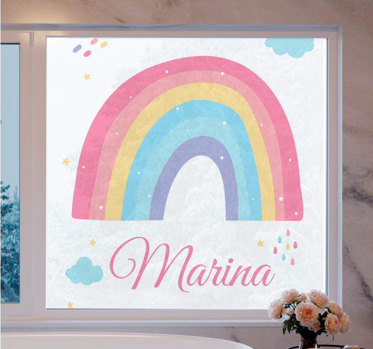 Cute rainbow and cloud in pastel privacy film for window - TenStickers