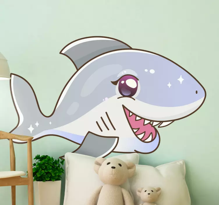 Cute shark character wall sticker - TenStickers