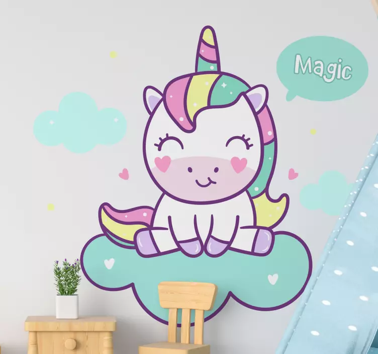 Happy unicorn character children's wall sticker - TenStickers