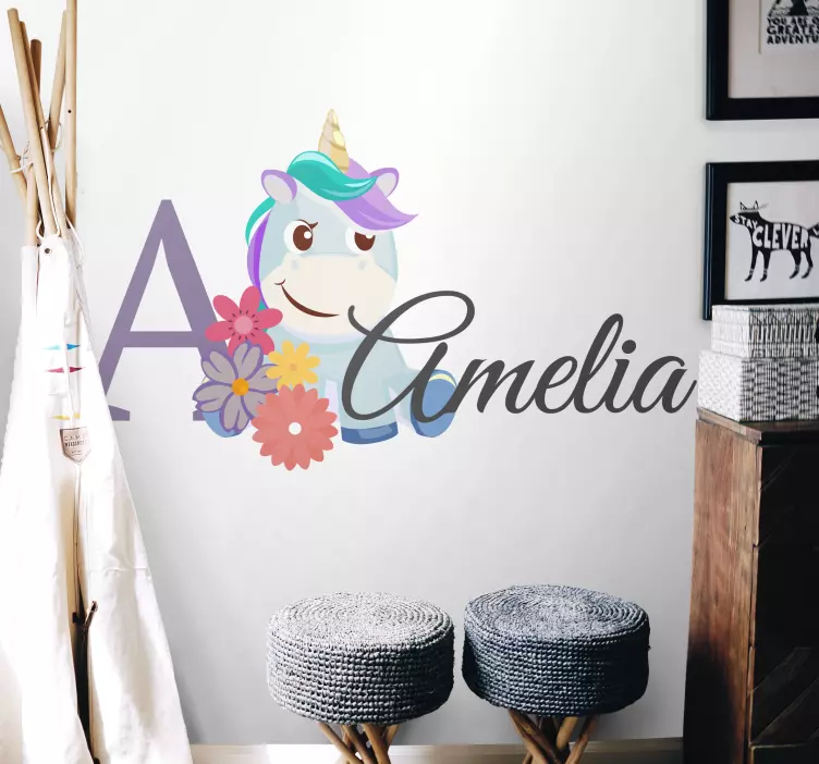 Cute Unicorn Personalization wall sticker for kids - TenStickers