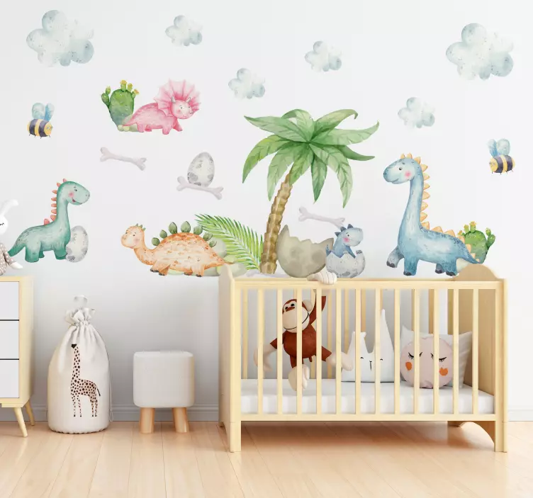 Watercolor cute kids dinosaur wall sticker - TenStickers