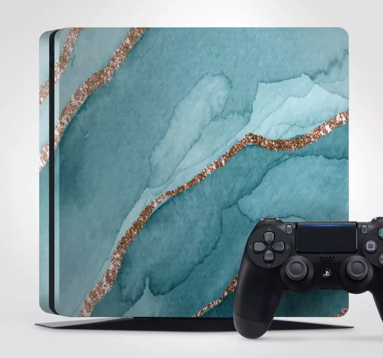 Cyan and gold marble texture ps4 skin - TenStickers