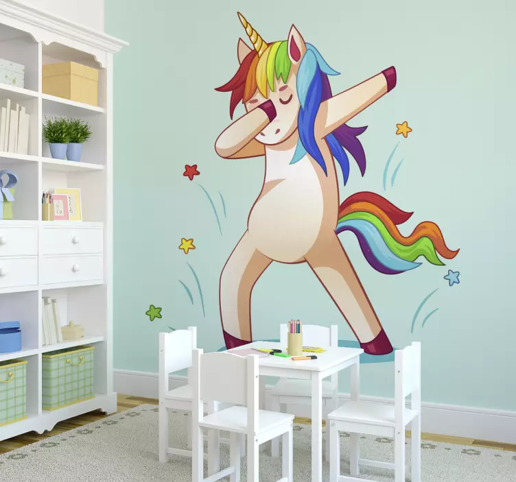 Dabbing rainbow unicorn children's wall sticker - TenStickers