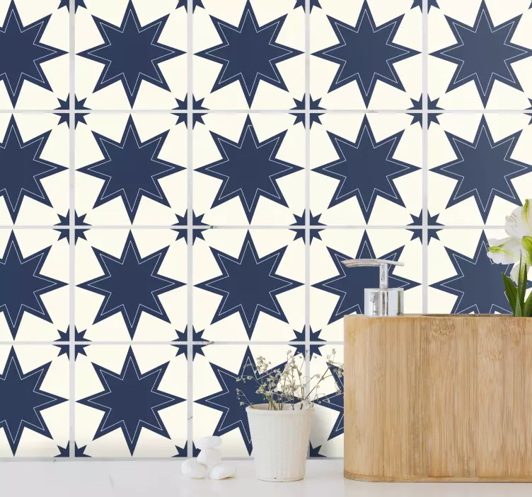 Dark blue and white big star bathroom tile sticker - TenStickers