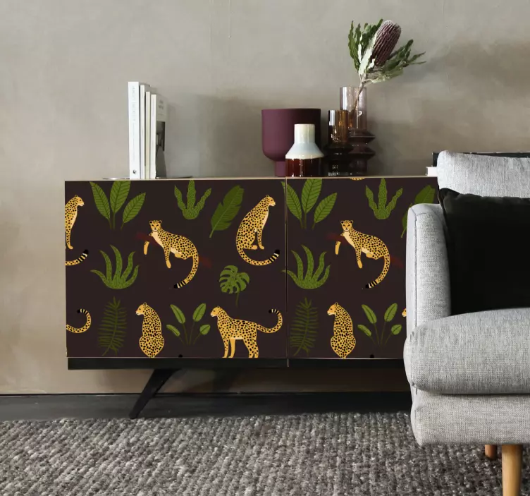 Dark botanical and wild leopard pattern furniture sticker - TenStickers