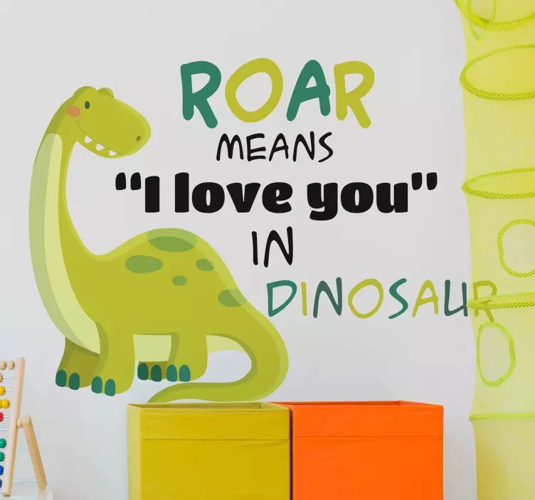 Dragon roar with i love you text dinosaur wall sticker - TenStickers