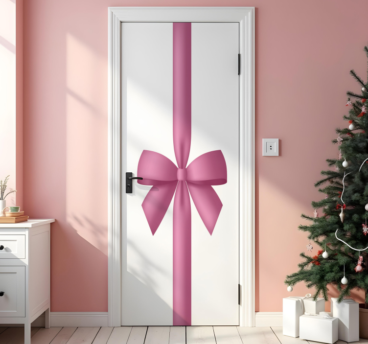 door pink gift ribbon Christmas sticker - TenStickers