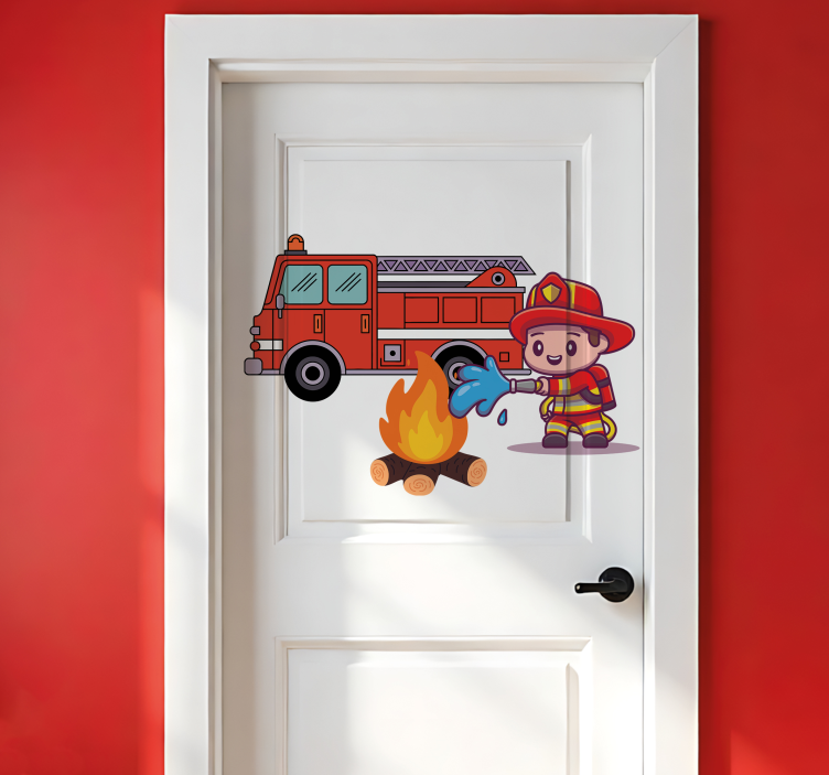 Door sticker firefighter for kids room - TenStickers