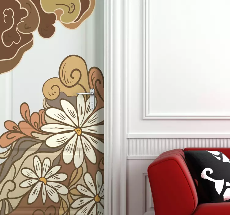Drawing flowers door sticker - TenStickers