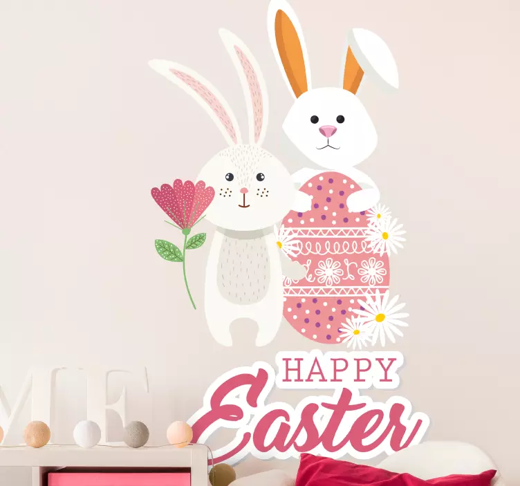 Easter bunny couple wall sticker - TenStickers