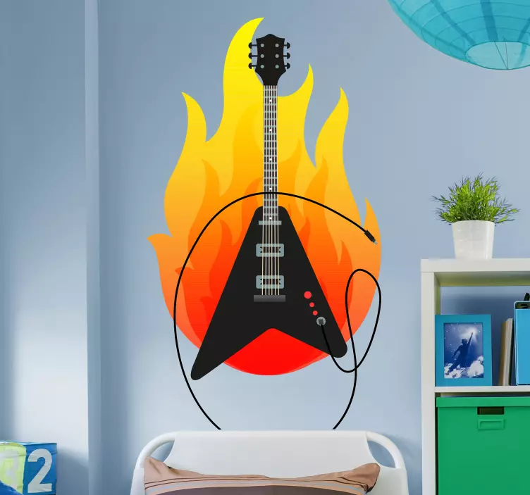 Electric guitar with flame music wall sticker - TenStickers