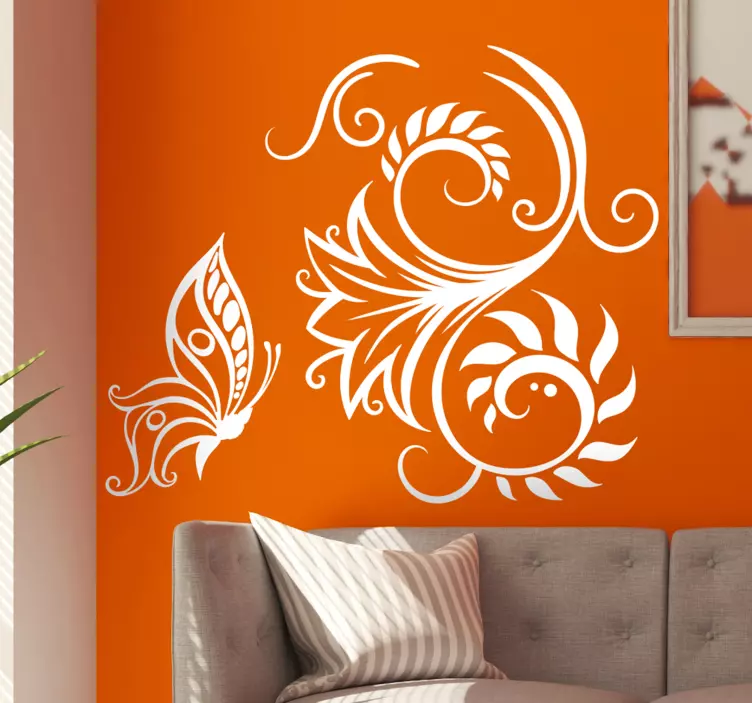 Elegant flower with butterfly wall sticker - TenStickers