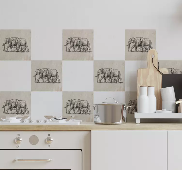 Elephants pattern kitchen tile sticker - TenStickers