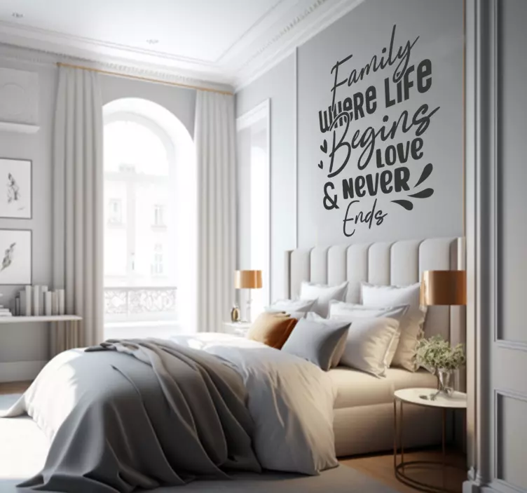 Family love begins quote wall decal - TenStickers