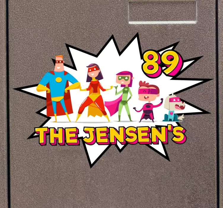 Family superhero mailbox Personalised Sticker - TenStickers