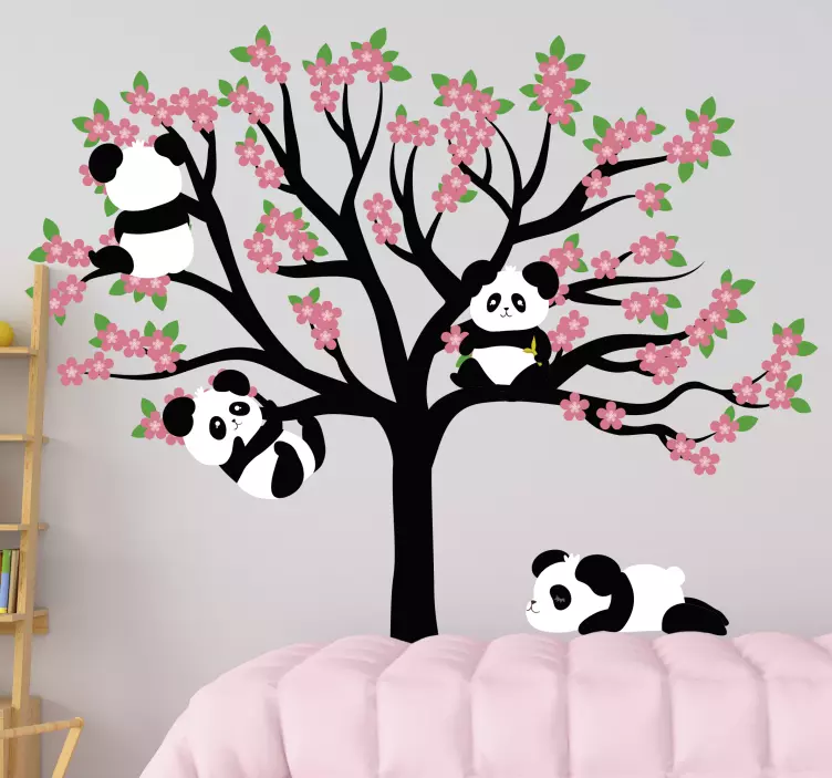 Farm animal wall sticker pandas in tree - TenStickers