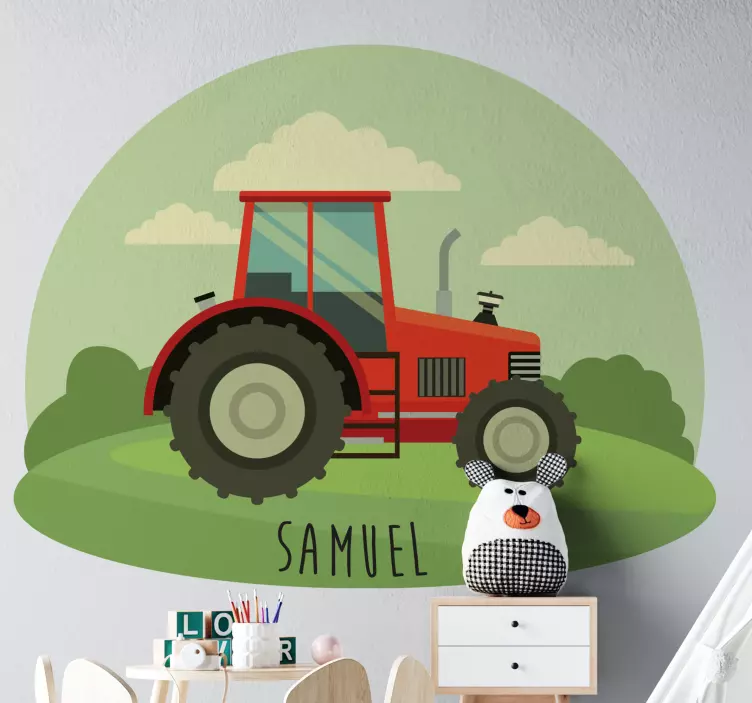 Farm animal wall sticker with personalized tractor - TenStickers