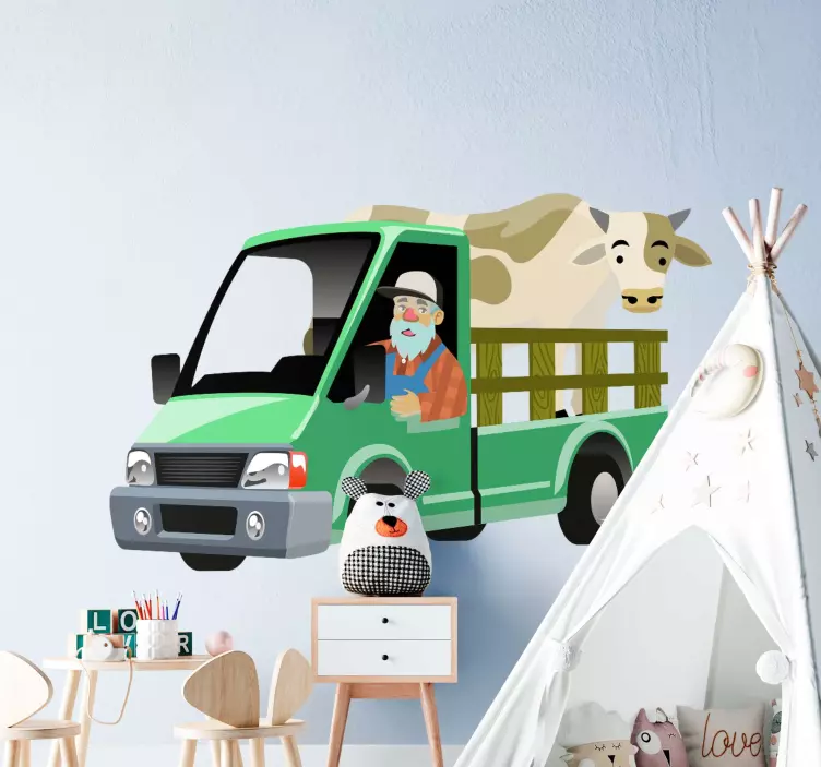 Farmer with Cow farm animal wall sticker - TenStickers