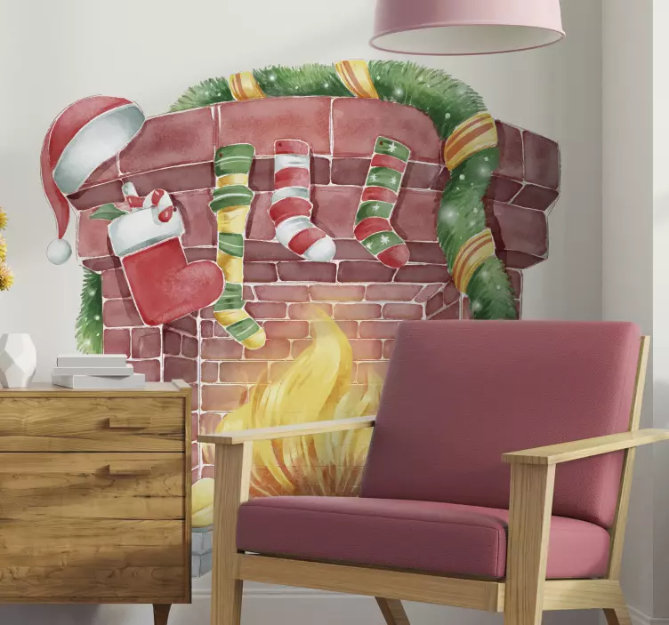 Festive Fireplace christmas sticker - TenStickers