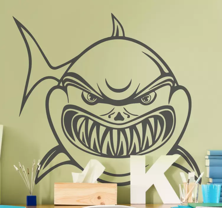 Fierce shark face fish sticker - TenStickers