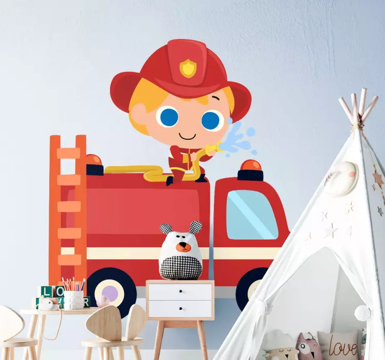 Firefighter Character Artwork wall sticker for kids - TenStickers