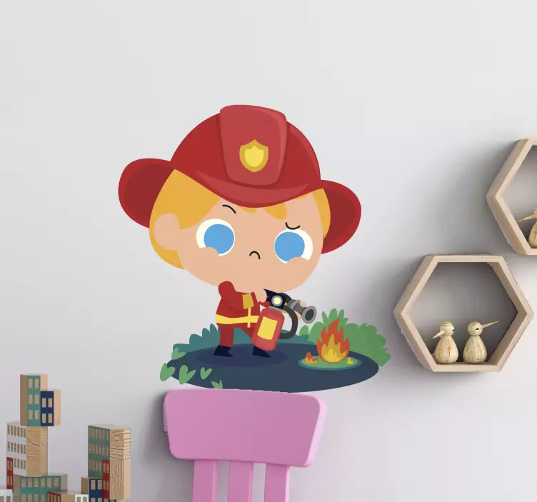 Firefighter Child Character wall sticker for kids - TenStickers