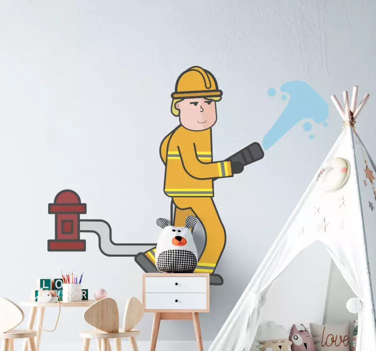 Firefighter with Hose wall sticker - TenStickers