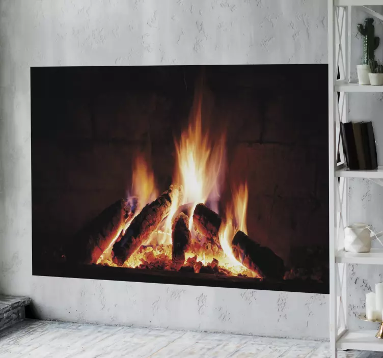 Fireplace burning living room wall sticker - TenStickers