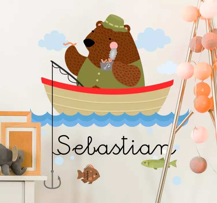Fishing Bear Character petsticker - TenStickers