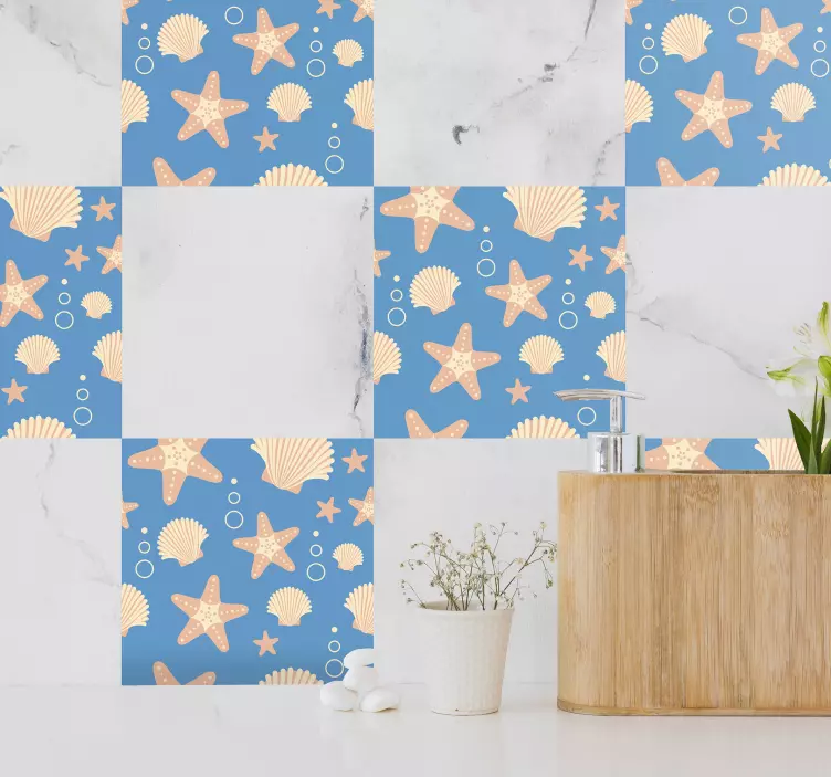 Fishstar and shells under sea bathroom tile sticker - TenStickers