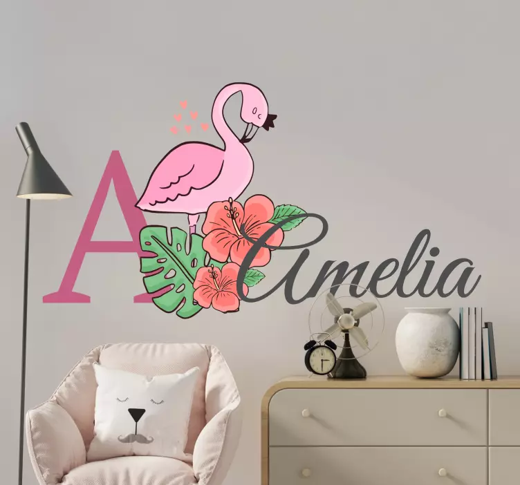 Flamingo Floral Custom wall sticker for kids - TenStickers