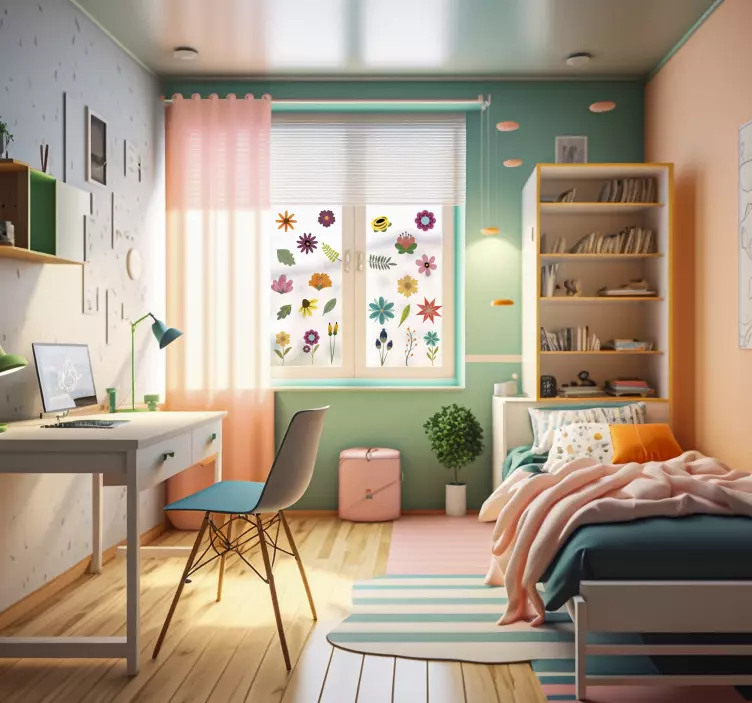 Flat Flowers flower sticker - TenStickers