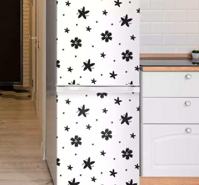 Floral black and white fridge sticker - TenStickers