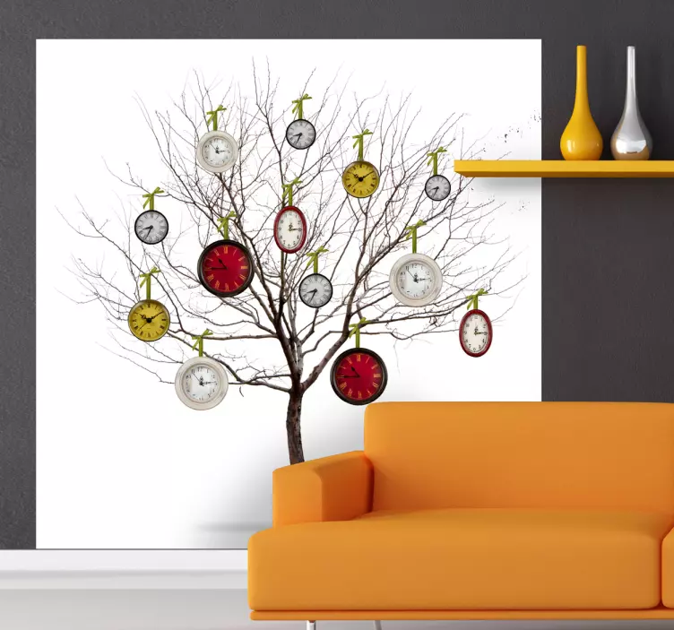 Floral Clock Tree Wall Sticker - TenStickers