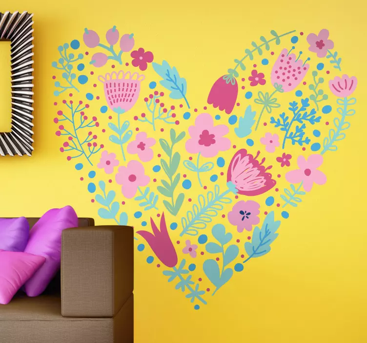 Floral wall sticker heart for bedroom - TenStickers