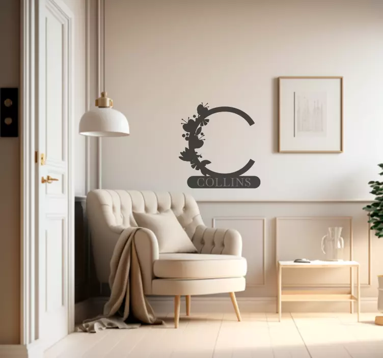 Floral initial and name custom wall sticker - TenStickers