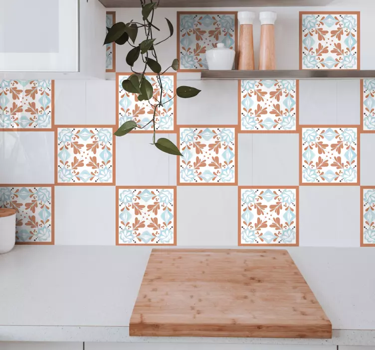 Floral Mediterranean kitchen tile sticker - TenStickers