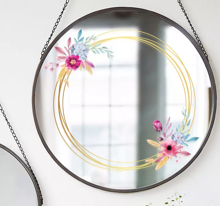 Floral circle mirror sticker - TenStickers