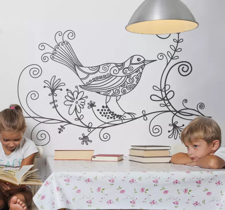 Floral Nightingdale  with leaves plant wall sticker - TenStickers