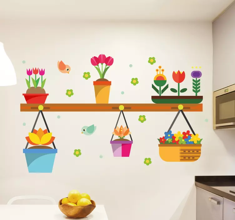 Hanging pots plants wall sticker - TenStickers