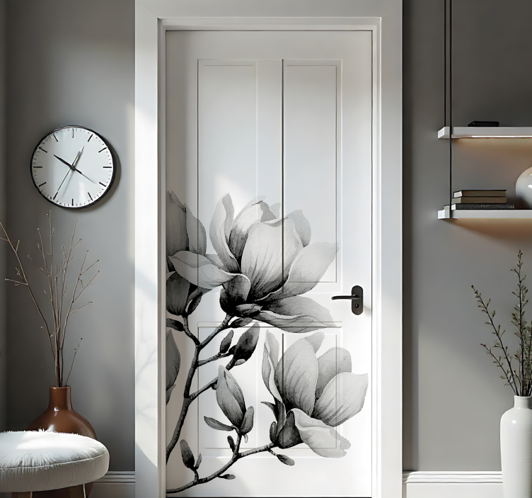 Flowers black and white door sticker - TenStickers