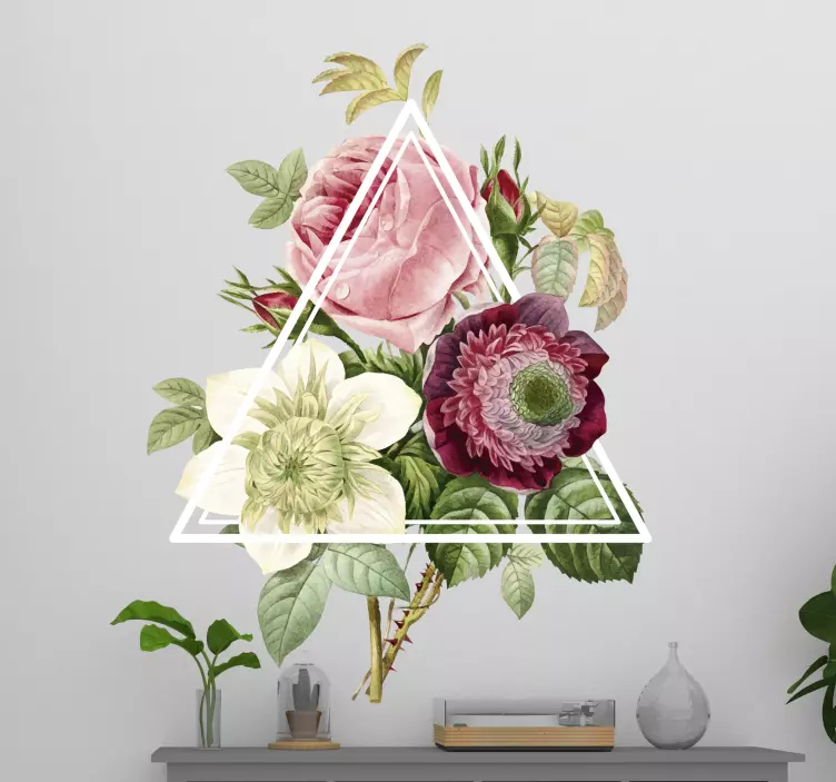 Flowers with Triangle Wall Mural Sticker - TenStickers