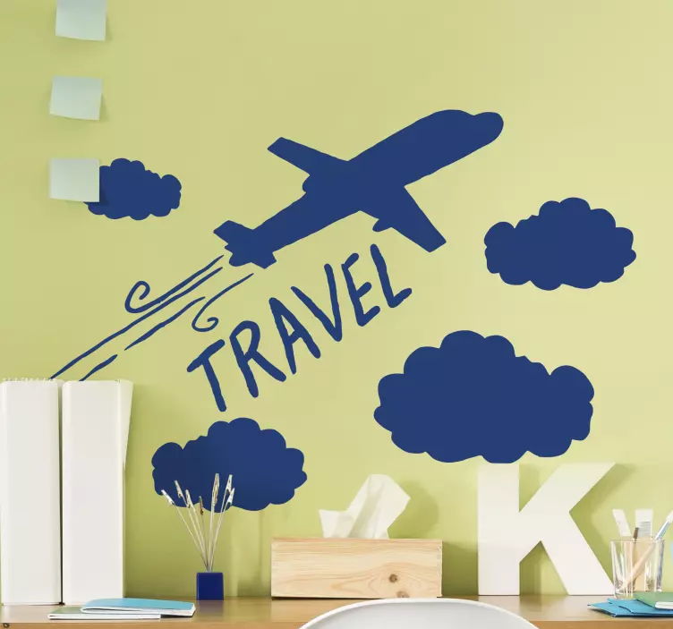 FLYING PLANE WITH CLOUDS wall sticker - TenStickers