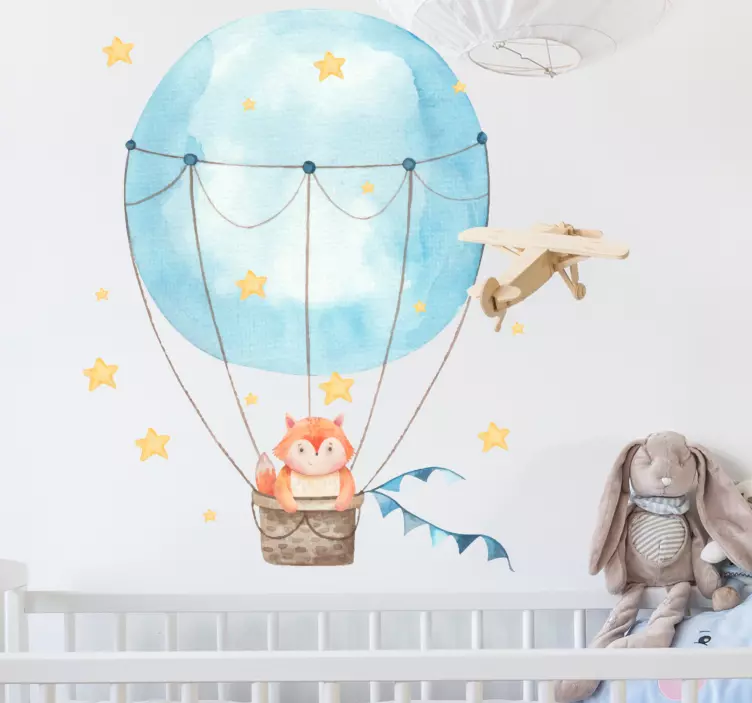 Fox with stars and airballoon animal sticker - TenStickers