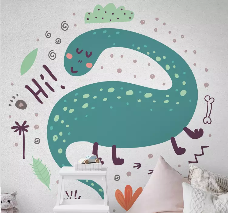 Friendly dinosaur illustration wall sticker - TenStickers